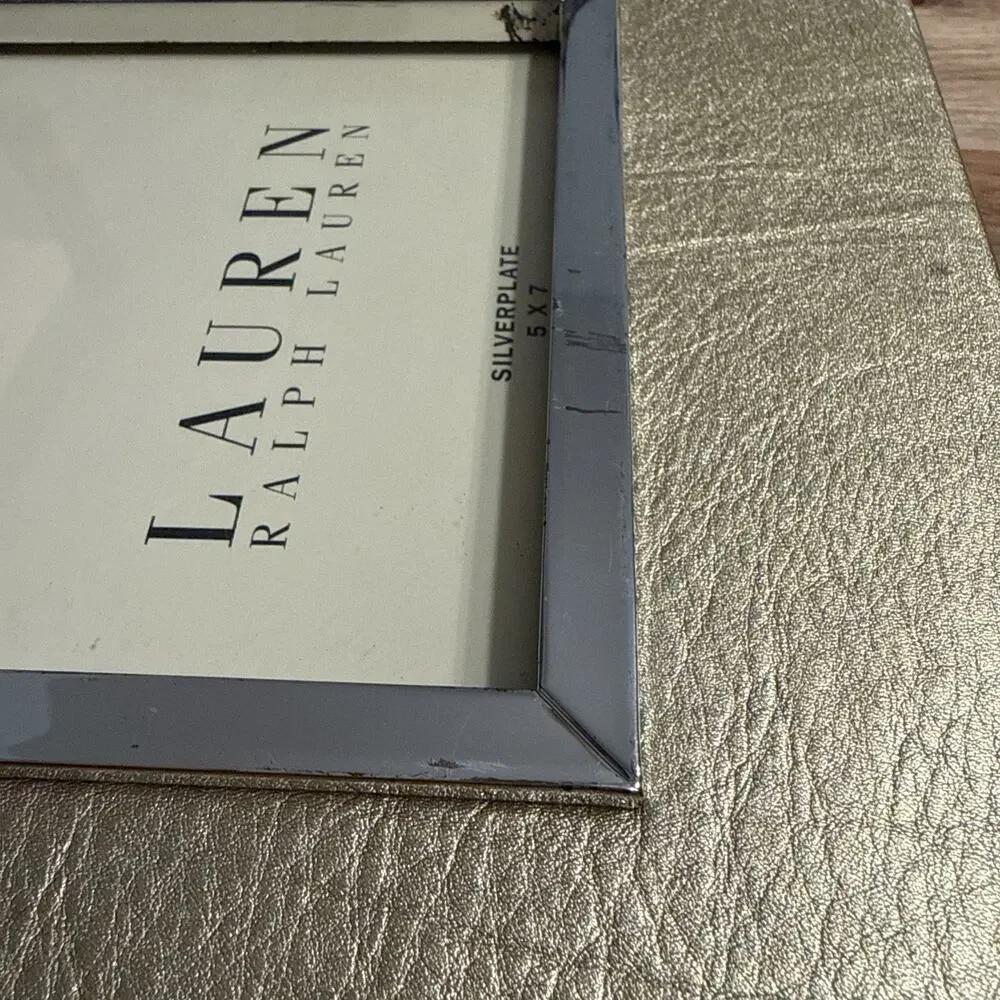 Vintage Ralph Lauren Mayfield Gold Leather Picture Frame 5x7 Silverplate